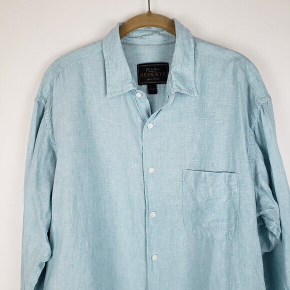 Jos A Bank Aqua Linen Long Sleeve Button Up Shirt Beach Coastal Size Large - Picture 3 of 7